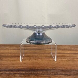 Imperial Candlewick Glass Cake Stand Sterling Silver Weighted Base Beaded Edge